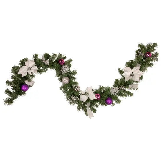Northlight Pine Foliage Poinsettia and Snowflake Artificial Christmas Garland - 6' x 9" - Unlit Green {1}