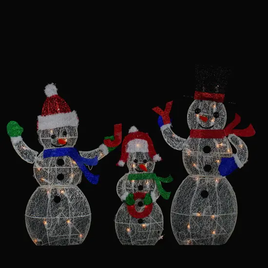 Northlight Lighted Glittering Mesh JOY Snowmen Outdoor Christmas Decoration - Warm White -Set 3 {3}