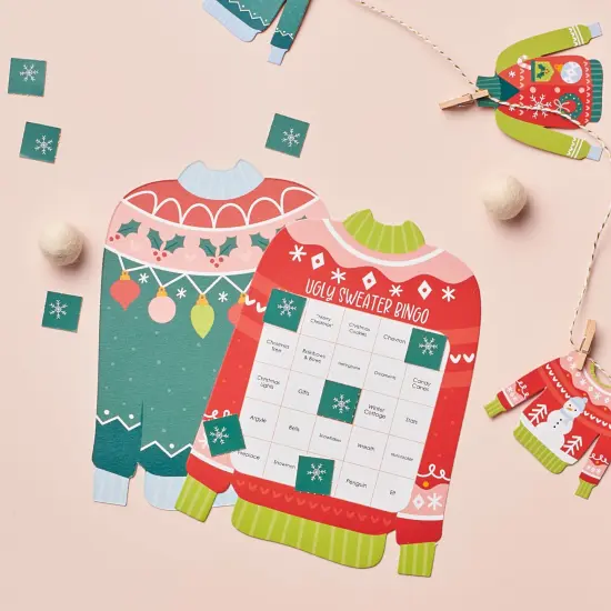 Big Dot of Happiness Colorful Christmas Sweaters - Bingo Cards and Markers - Ugly Sweater Holiday Party Shaped Bingo Game - Set of 18 {3}
