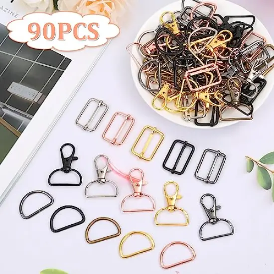 Keychain Bulk with Key Chain Swivel Hook D Rings and Slide Buckles for Handbag Purse Hardware Craft (1 Inch) {4}