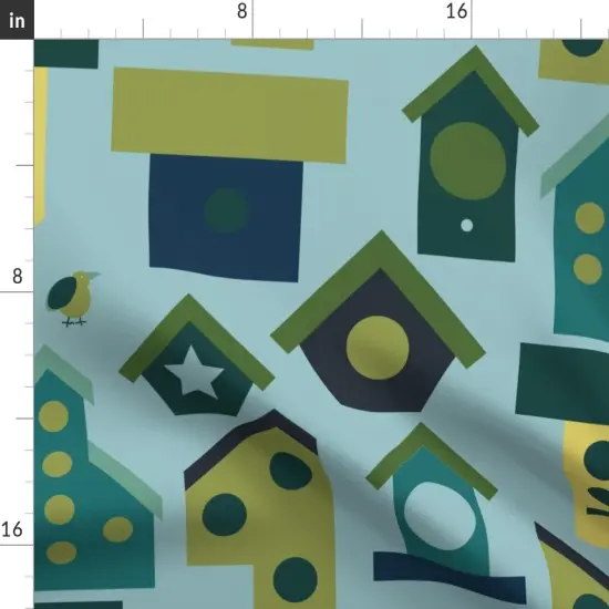 Various Fabrics by the Yard or Fat Quarter Birdhouse Colorful Cheerful Gardening Birding Teal Blue Green Custom Printed Fabric by Spoonflower {2}