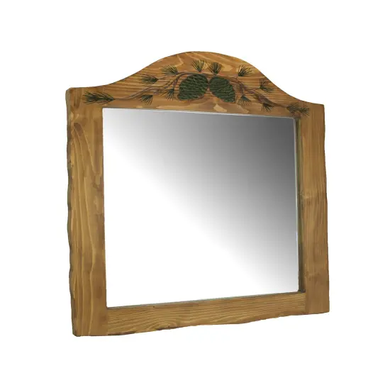 Hand Carved Natural Wood Pine Cone Decorative Wall Mirror Home Lodge Style Decor {1}
