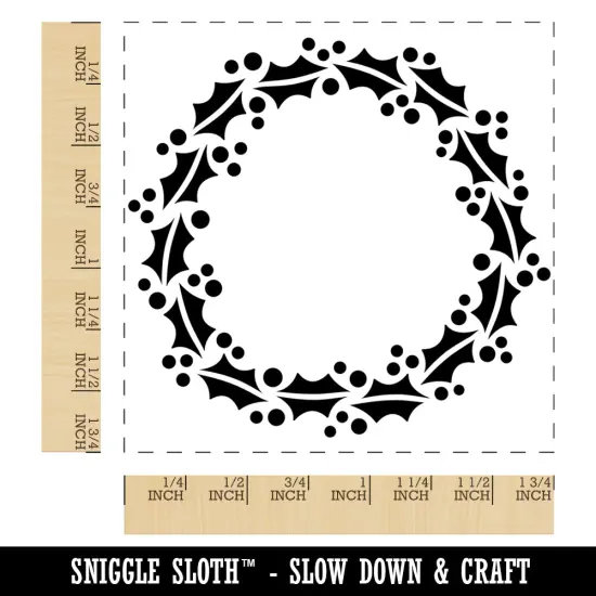Holly and Berries Wreath Christmas Square Rubber Stamp for Stamping Crafting {1}