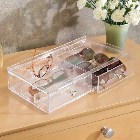 mDesign Plastic Glasses Storage Organizer Box with 2 Drawers, 2 Pack {2}
