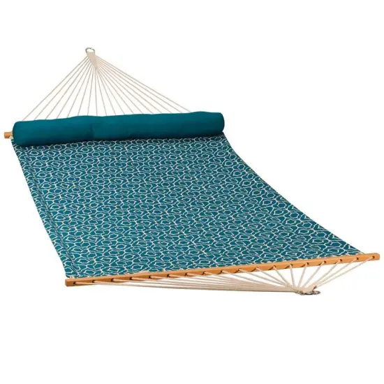 The Hamptons Collection 82" x 55" Blue Lowry Lattice Patterned Reversible Quilted Hammock with Pillow {1}