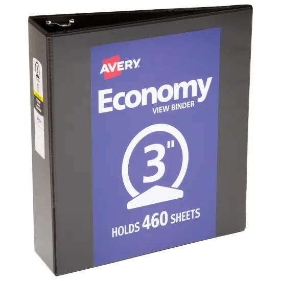 Avery Economy View 3 Ring Binder, 3" Round Rings, 1 Black Binder (05740) {1}