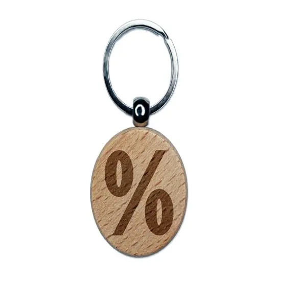 Percent Symbol Engraved Wood Round Keychain Tag Charm {1}