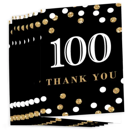 Big Dot of Happiness Adult 100th Birthday - Gold - Birthday Party Thank You Cards (8 count) {3}