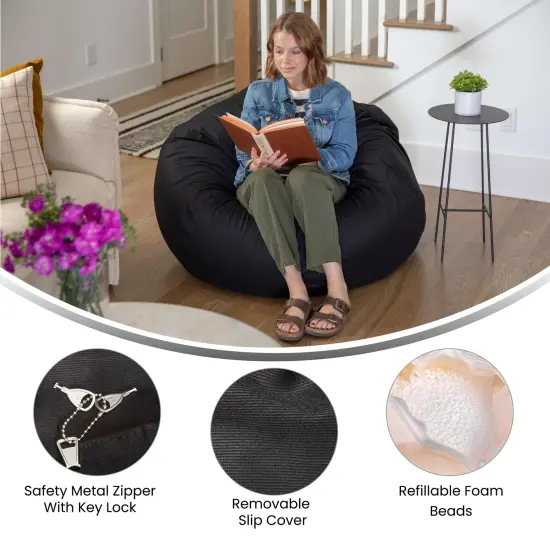 Emma and Oliver Oversized Bean Bag Chair for Kids and Adults Black {2}