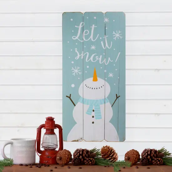 Northlight 24" Wooden 'Let It Snow' Snowman Hanging Christmas Wall Sign Blue {3}
