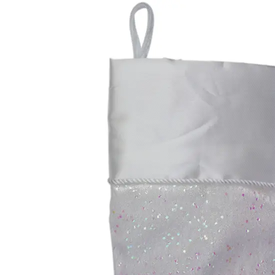 Northlight 22.25" White with Pink Iridescent Glitter Christmas Stocking with Satin Cuff {4}