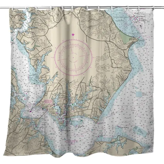 Betsy Drake Slomons Island, MD Nautical Map Shower Curtain {1}