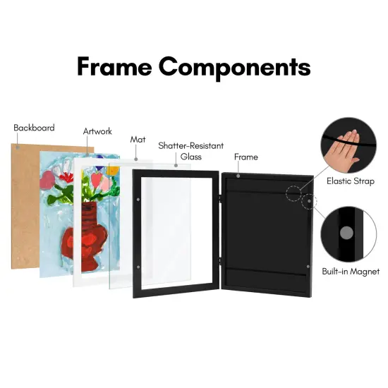 Americanflat 10x12.5 Kids Art Frame - 8.5x11 with Mat or 10x12.5 without Mat - Kids Artwork Frame - Magnetic Frame Closure - Shatter Resistant Glass - Hanging Hardware {3}
