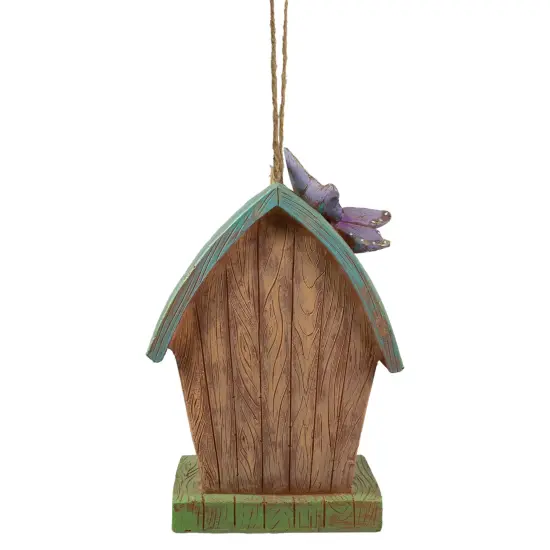 Northlight 10" Brown and Green Hanging Birdhouse with Butterflies Outdoor Garden Decor {5}
