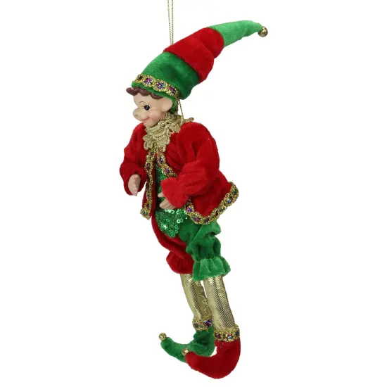 Northlight Bendable Elf in a Suit Hanging Christmas Ornament - 12" - Red and Green {4}