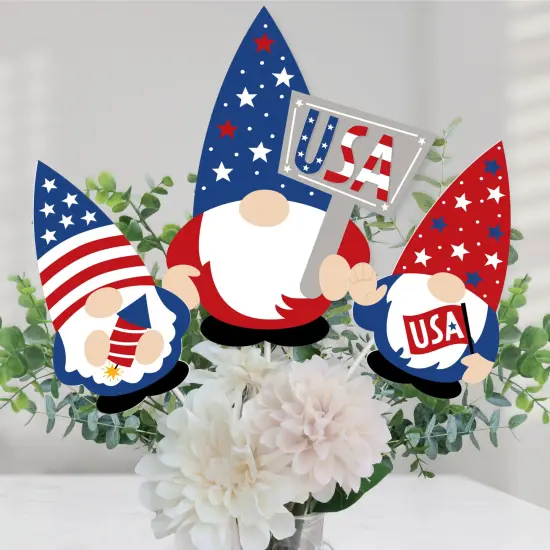 Big Dot of Happiness Patriotic Gnomes - Holiday Gnome Party Centerpiece Sticks - Table Toppers - Set of 15 {1}