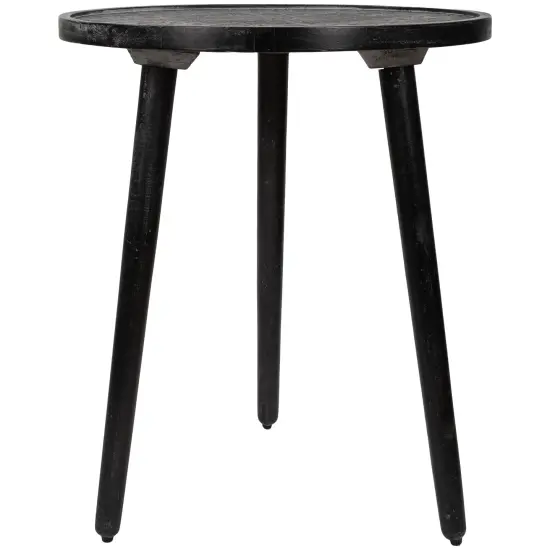 Northlight 18" Charcoal Black and Gray Floral Engraved Wooden Side Table {4}