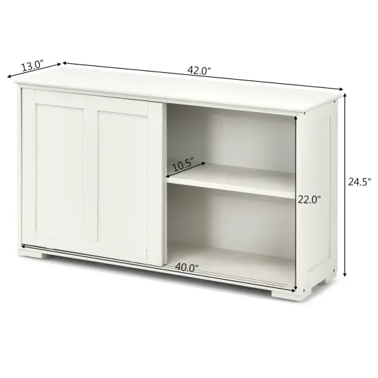 Kitchen Storage Cupboard Cabinet with Sliding Door and Adjustable Shelf Cream White {5}