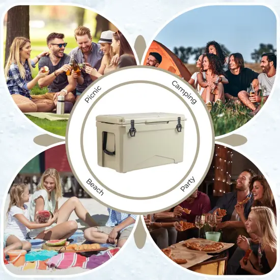 Costway 50 QT Rotomolded Cooler Portable Ice Chest Ice Retention for 5-7 Days Charcoal/Tan {4}