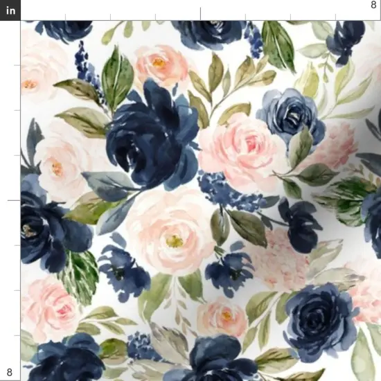 Various Fabrics by the Yard or Fat Quarter Beach Blossoms White Flowers Floral Rose Navy Spring Roses Blush Custom Printed Fabric by Spoonflower {4}