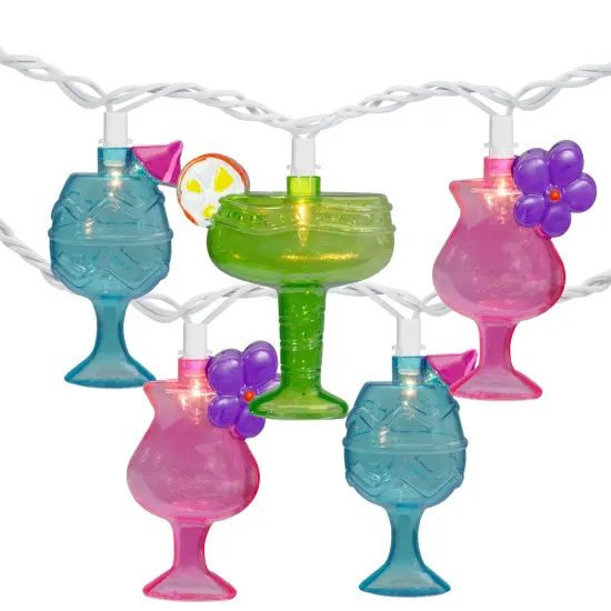 Northlight Cocktail Glasses Patio Light Set - Multi-Color - 7.25' White Wire - 10ct {3}