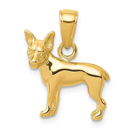 14K Yellow Gold Chihuahua Dog Charm Pendant Jewelry 18mm x 16mm {1}