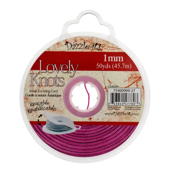 John Bead Lovely Knots 1mm Asian Knotting Cord with Bobbin, 50yds Strawberry Pink {4}