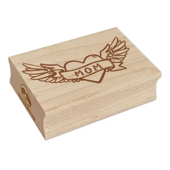 Mom Heart Tattoo with Wings Rectangle Rubber Stamp for Stamping Crafting {7}