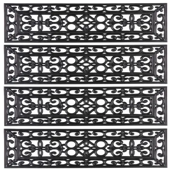 Decorative Scrollwork Design Rubber Stairs Anti-Slip Tread Mat Carpet, Set of 4 {1}