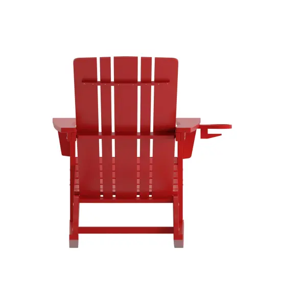 Merrick Lane Ridley HDPE Adirondack Chair with Cup Holder and Pull Out Ottoman, All-Weather HDPE Indoor/Outdoor Chair Red {4}
