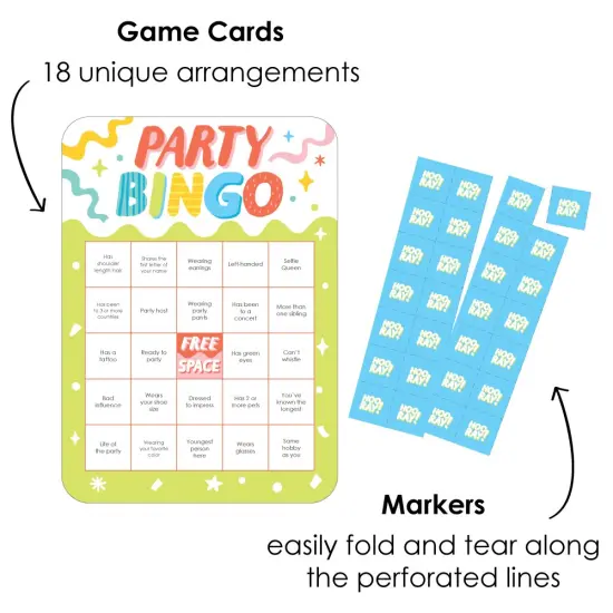 Big Dot of Happiness Find the Guest Party Time - Bingo Cards and Markers - Happy Birthday Party Bingo Game - Set of 18 {3}