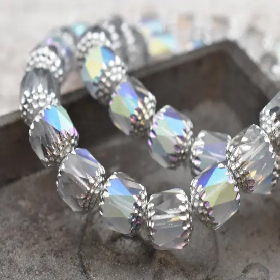 Silver Washed CrystalApollo AB Fire Polished Cathedral Beads {4}