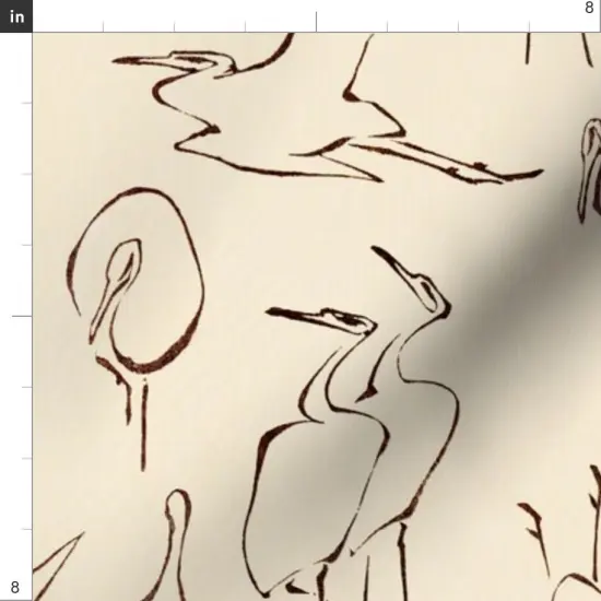 Various Fabrics by the Yard or Fat Quarter Japanese Birds Hand Drawn Ukiyo-E Traditional Beige Sketch Neutral Cream Outline Custom Printed Fabric by Spoonflower {4}