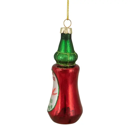 Northlight Glittered Bottle of Hot Sauce Glass Christmas Ornament - 4" - Red and Green {5}
