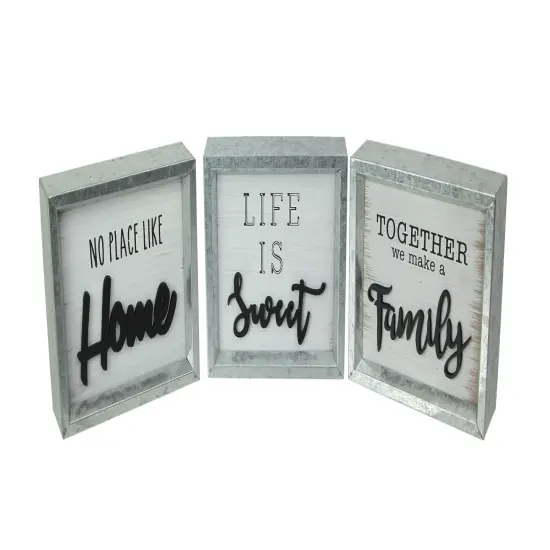 Set of 3 Metal Framed Wooden Shadow Box Home and Family Plaques 7 X 6 Inches {1}