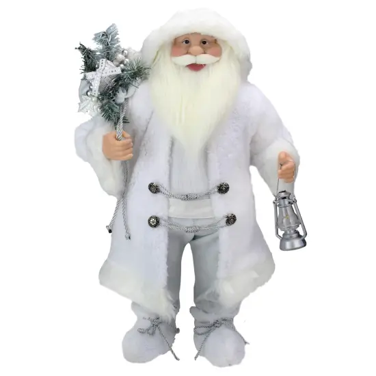 Northlight 24" White Silver Santa Claus with Lantern Christmas Figure {1}