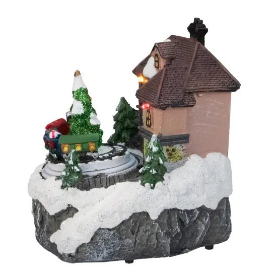 Northlight 5.5" LED Lighted and Animated House with Train Christmas Village Display Piece Brown {5}