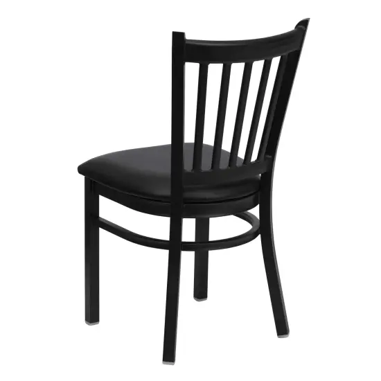 Emma and Oliver Vertical Back Metal Restaurant Dining Chair BlackVYL/BlackMetal {4}