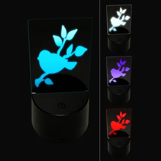 Bird Sitting on a Tree Branch 3D Illusion LED Night Light Sign Nightstand Desk Lamp {1}