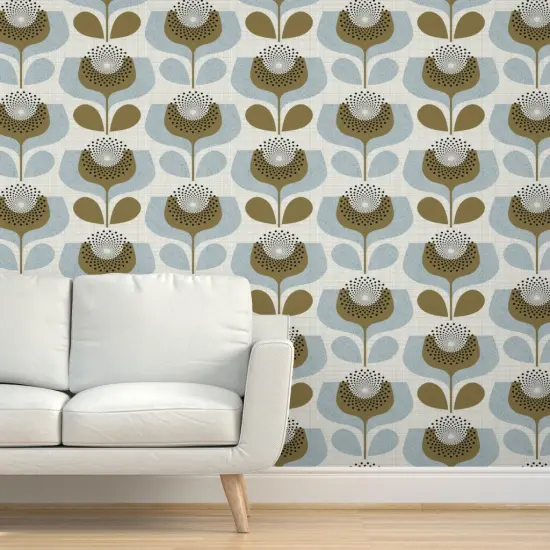 Peel & Stick Wallpaper 2FT Wide Neutral Botanical Geometric Flowers 70S Inspired Shapes Custom Removable Wallpaper by Spoonflower {5}