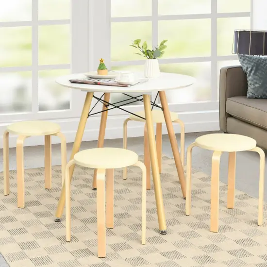 Set Of 4 Bentwood Round Stool Stackable Dining Chairs With Padded Seat Beige {2}