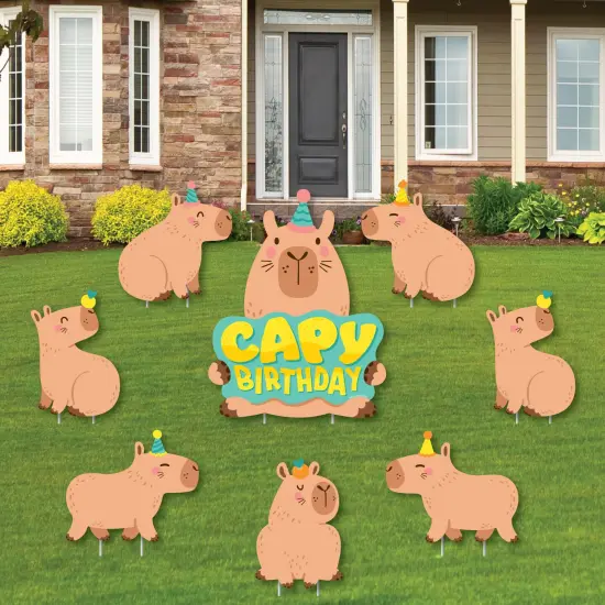 Big Dot of Happiness Capy Birthday - Yard Sign and Outdoor Lawn Decorations - Capybara Party Yard Signs - Set of 8 {1}