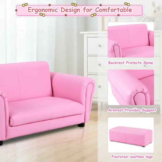 Soft Kids Double Sofa with Ottoman Pink {3}