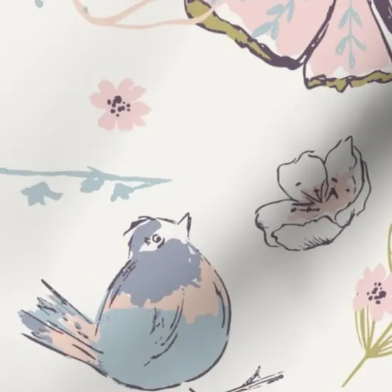 Various Fabrics by the Yard or Fat Quarter Garden Butterfly Songbird Pastel Pink Purple Botanical Whimsical Soft Pastels Floral Custom Printed Fabric by Spoonflower {7}