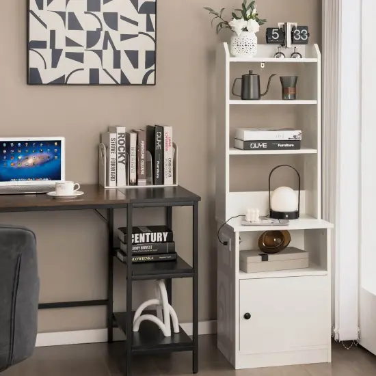 6-Tier Bookshelf with Charging Station and Storage Cabinet White {2}
