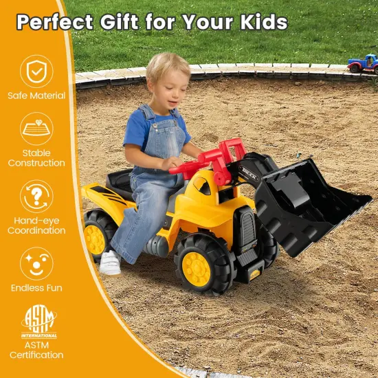Kids Toddler Ride on Truck Excavator Digger - Yellow {3}