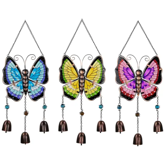 Northlight Metal Butterfly Outdoor Garden Suncatcher Windchimes - 21" - Set of 3 Green {1}