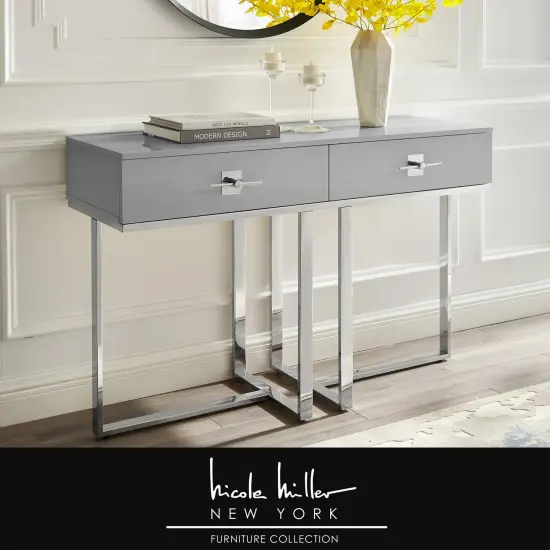 Maui Console Table With Drawers White/Gold {8}