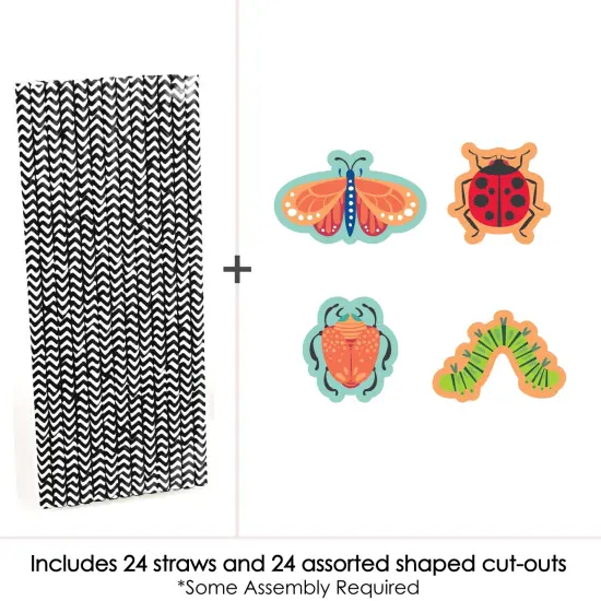 Big Dot of Happiness Buggin' Out - Paper Straw Decor - Bugs Birthday Party Striped Decorative Straws - Set of 24 {4}