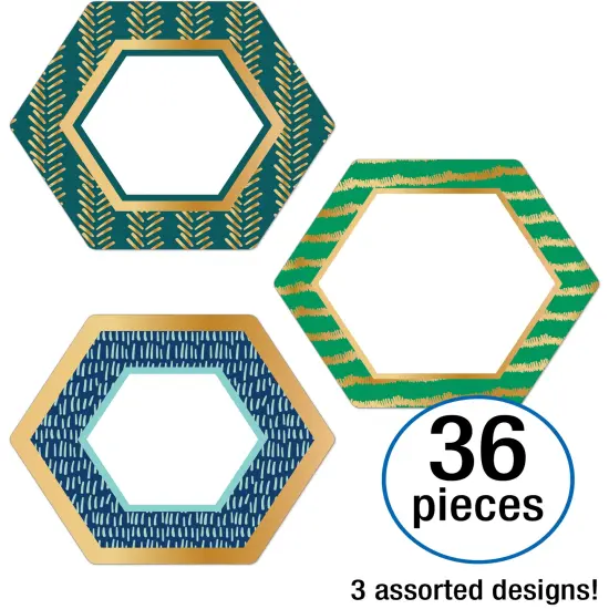 Carson Dellosa &ndash; One World, Hexagons with Gold Foil Colorful Cut-Outs, Classroom D&eacute;cor, 36 Pieces {2}